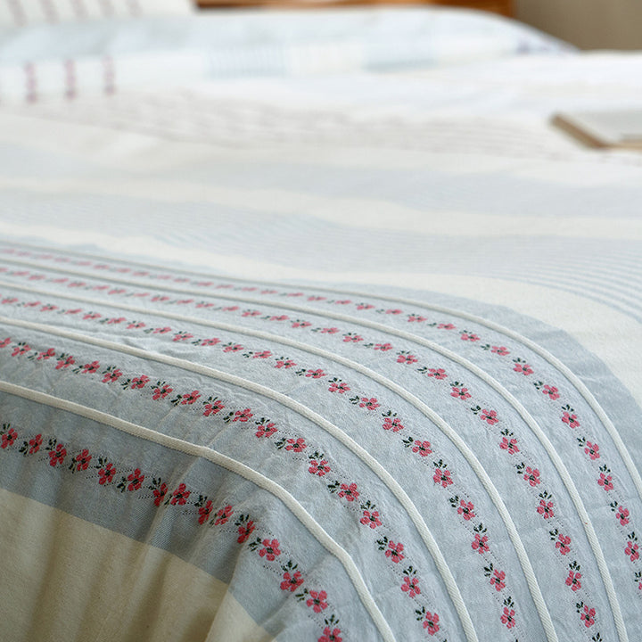 Baumwoll-Satin Floral-gestreiftes Bettbezug- und Kissenbezug-Set