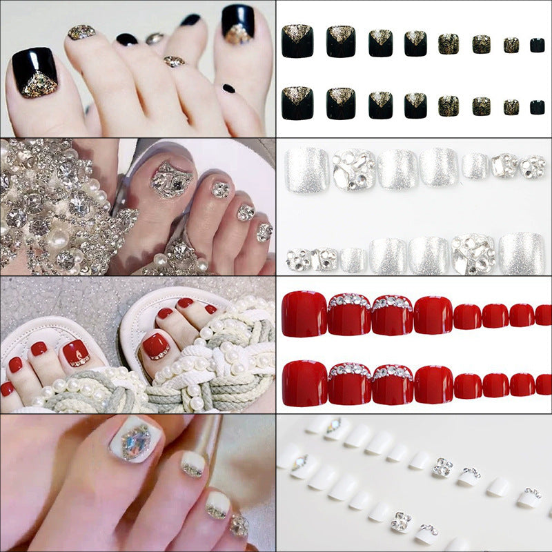 Premium mit Strass verzierte Press-On Zehennagel Set Karnz
