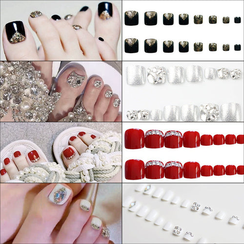 Premium mit Strass verzierte Press-On Zehennagel Set Karnz