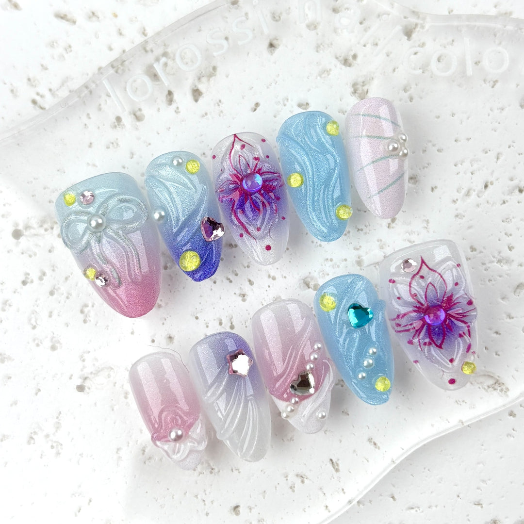 Künstlerisches Blumen-Design Press-On Nagelset