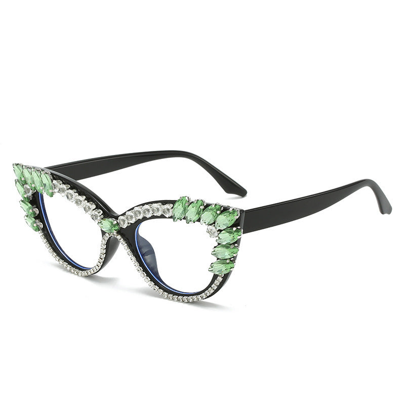 Damen Glamouröse Cat-Eye Sonnenbrille mit Kristallverzierung Karnz