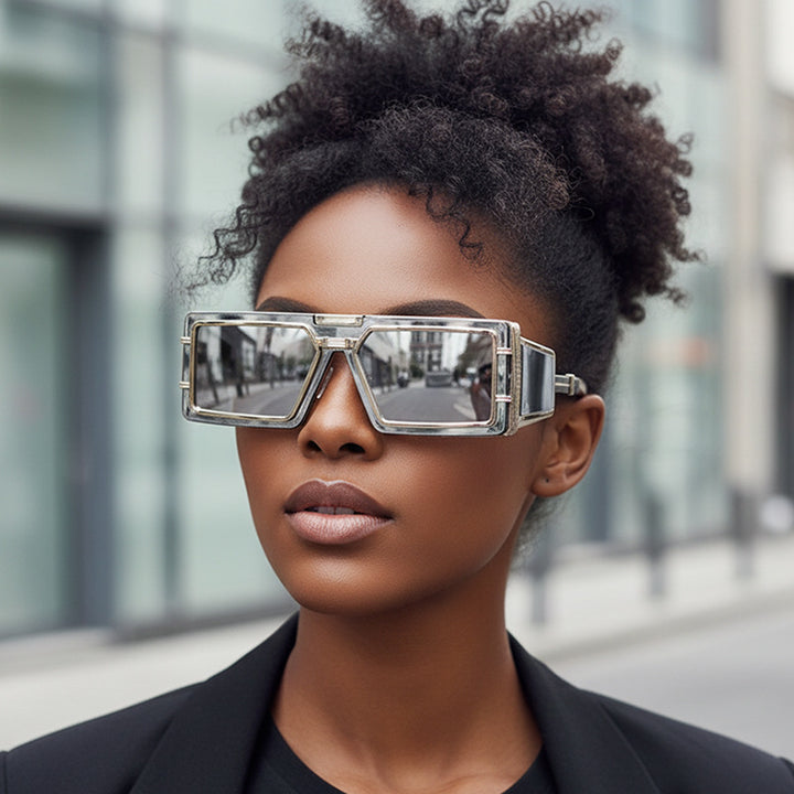 Damen Geometrische Oversized Sonnenbrille mit luxuriösem Rahmen Karnz