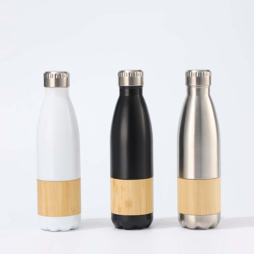 Damen Edelstahl Trinkflasche mit Bambus-Applikation Karnz