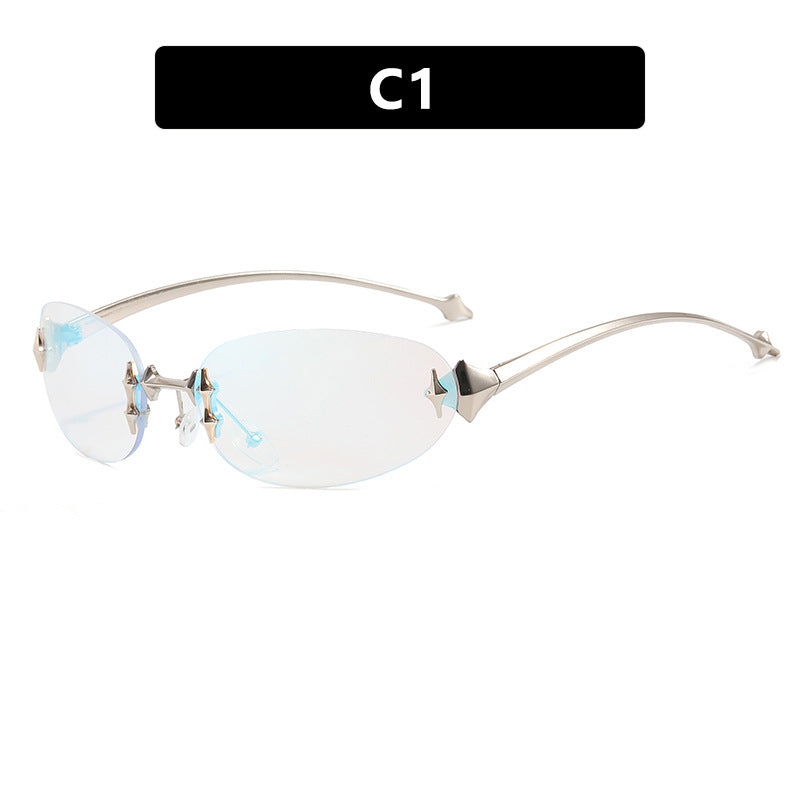 Damen modische Sonnenbrille im futuristischen Design mit verspiegeltem Rahmen Karnz
