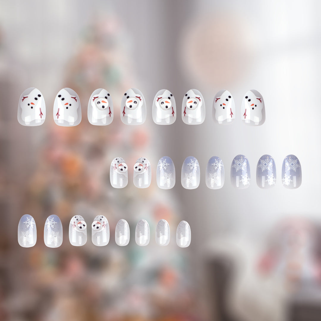 Kunstvolle Winter-Nagelverlängerungen mit Schneemann-Design Karnz