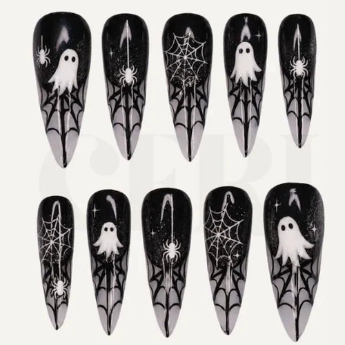 Halloween Kunstnagelset mit Geister- und Spinnennetz-Design Karnz