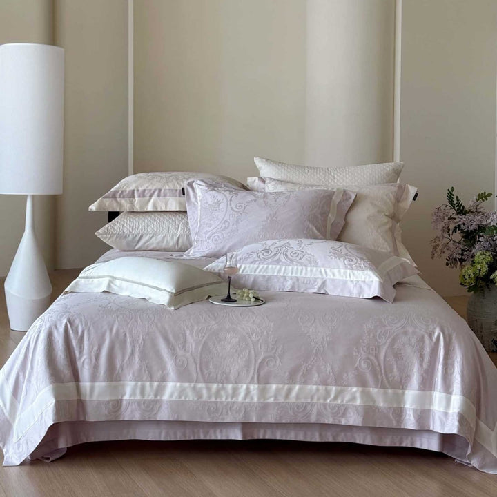 Jacquard Medaillon Damask Baumwollsatin Bettbezug Set mit Satinrand