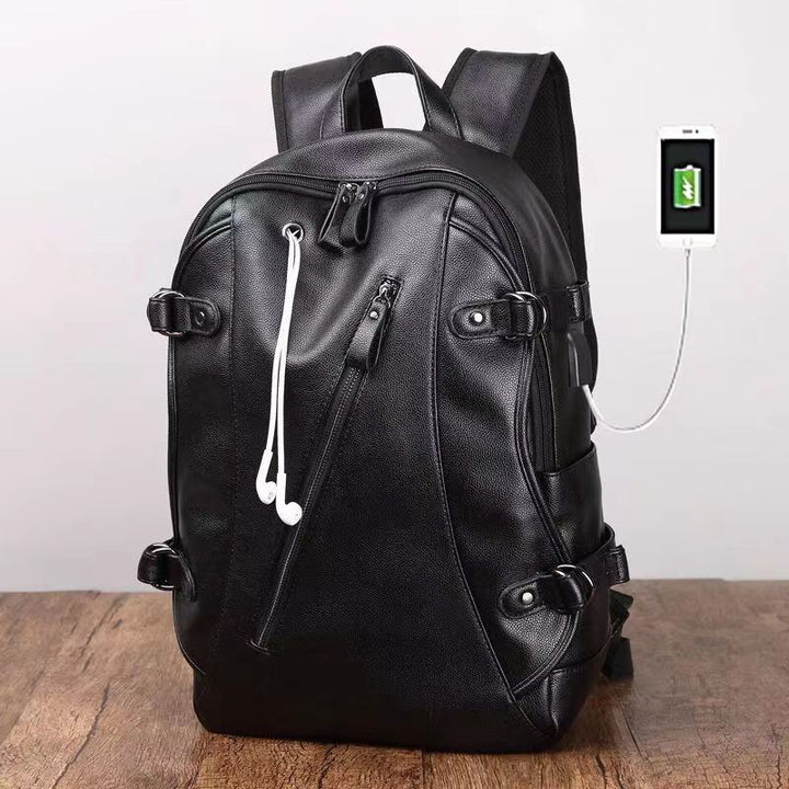 Moderner Leder Lade-Rucksack für Laptops