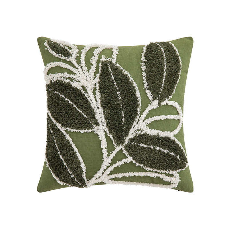 Quadratischer Kissenbezug mit reliefiertem Blatt‑Tufting und Chenille‑Applikation Karnz