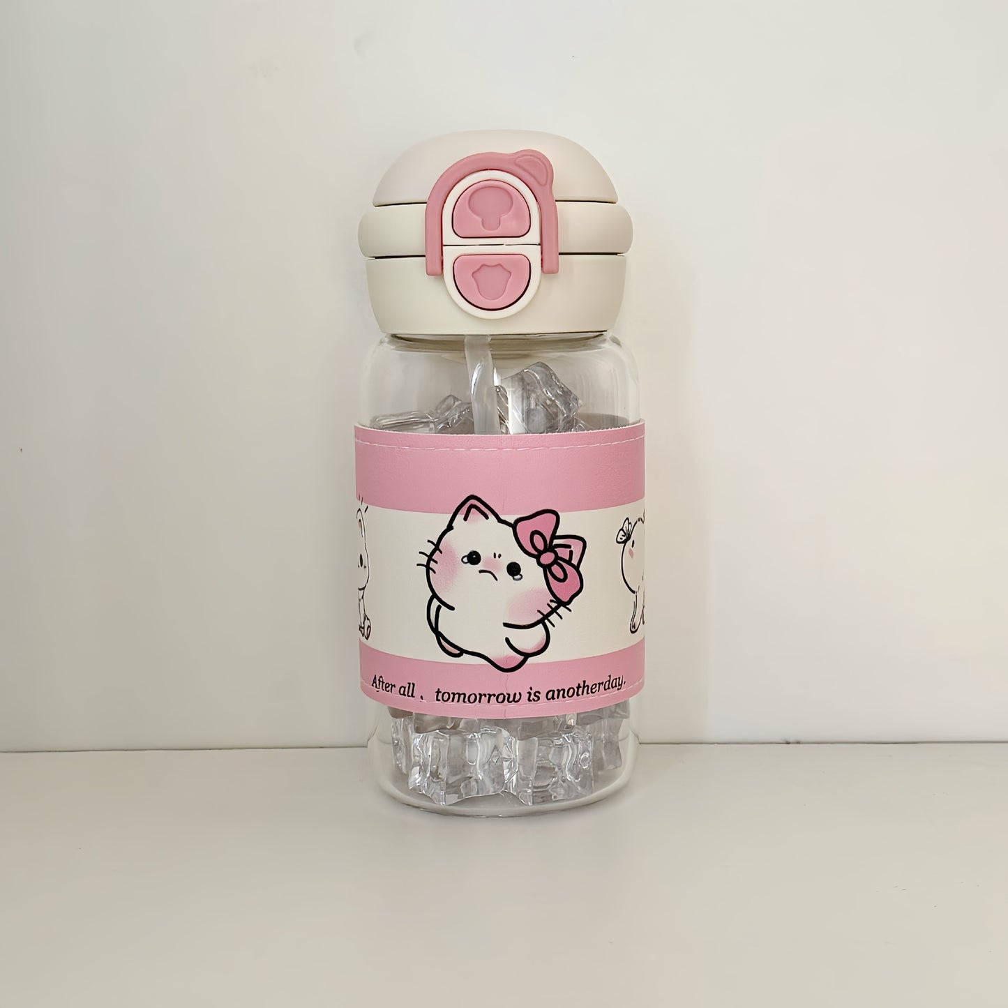 Damen Trinkflasche mit kreativem Motiv und integriertem Strohhalm Karnz