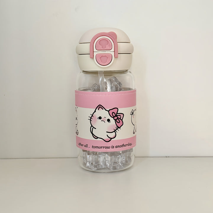 Damen Trinkflasche mit kreativem Motiv und integriertem Strohhalm Karnz