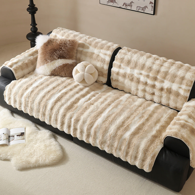 Luxuriöser Sofa-Überwurf aus Kunstfell mit gerippter Struktur