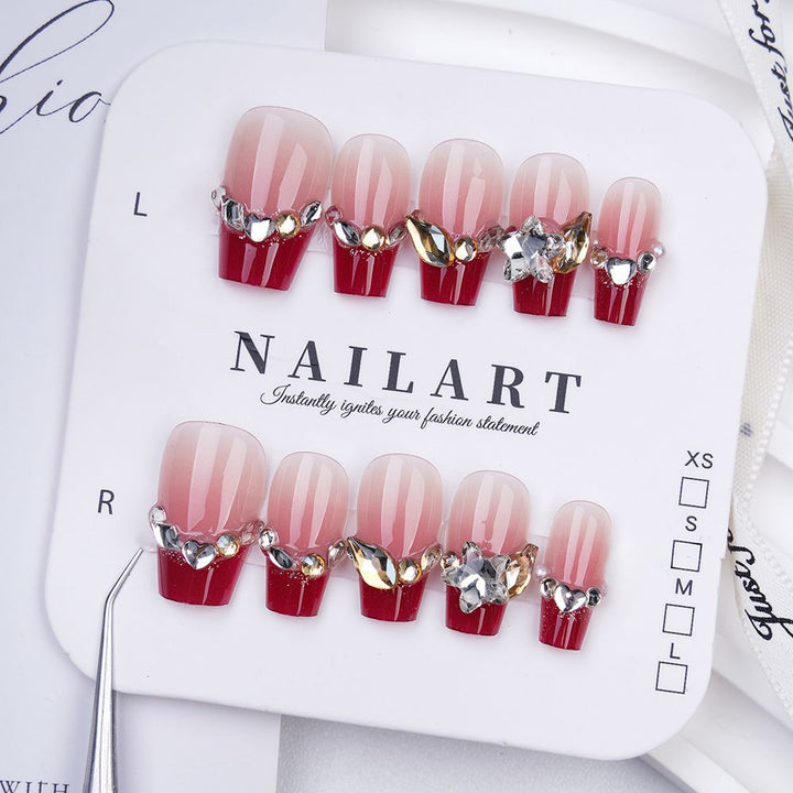 Elegantes Press-On-Nail-Art-Set mit floralen und gemstone Verzierungen Karnz