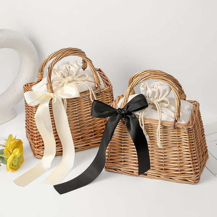 Damen Handgewebte Korbtasche mit elegantem Schleifenakzent Karnz