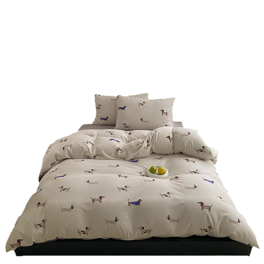 Cartoon Dog Print Baumwoll Bettwäsche Set mit Kissenbezügen