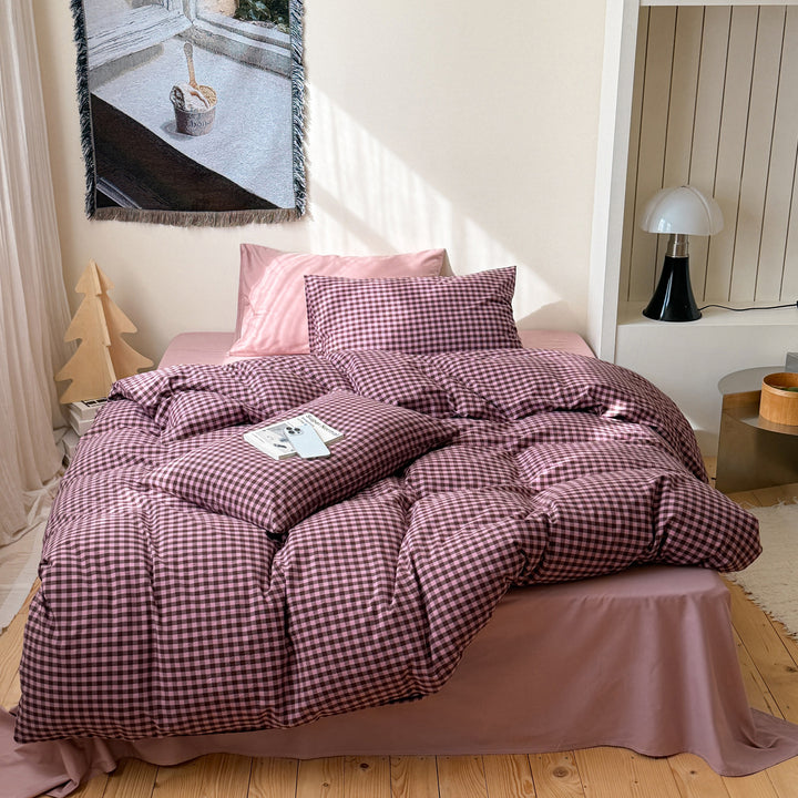 Plaid Brushed Cotton Duvet Cover and Fitted Sheet Set
