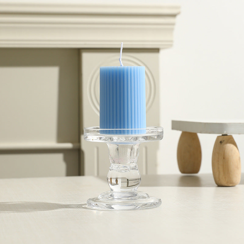 Ribbed Säulenpfeilerkerze mit Glasständerhalter