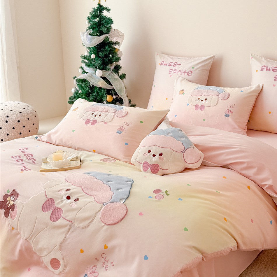 Kinderbettwäsche-Garnitur mit applizierten Schaf- und Teddydetails
