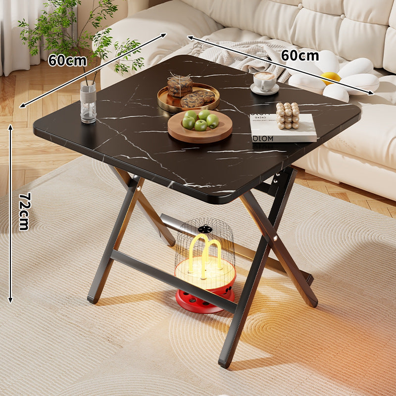 Quadratischer faltbarer Kaffeetisch mit Marmor-Effekt und Kreuzbein-Metallrahmen