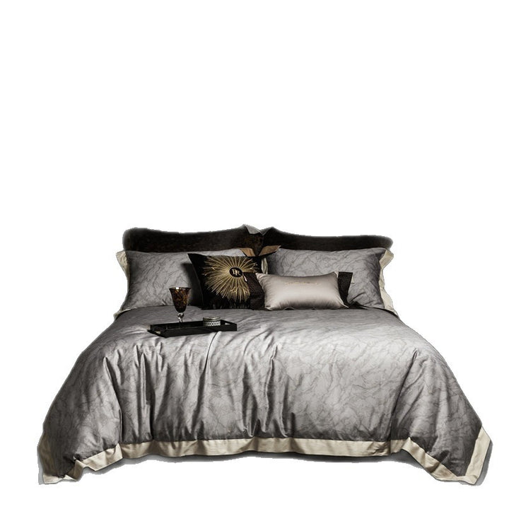 Luxus Satin Leopard-Print Bettbezug Set mit Kontrastbesatz
