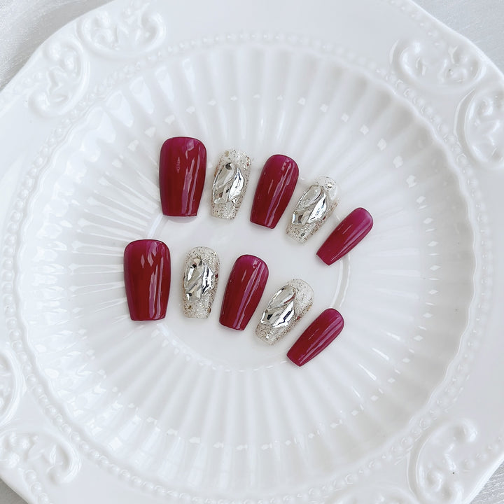 Glamouröse, kristallverzierte Press-On-Nagelset