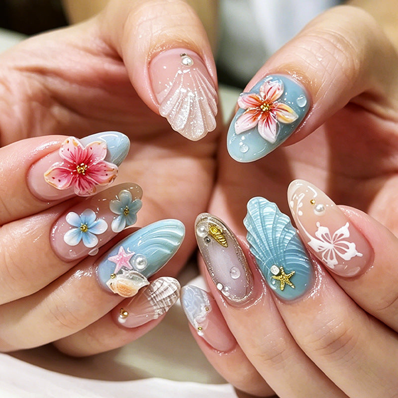 Künstlerisches ozeanisches Press-On-Nagelset Karnz