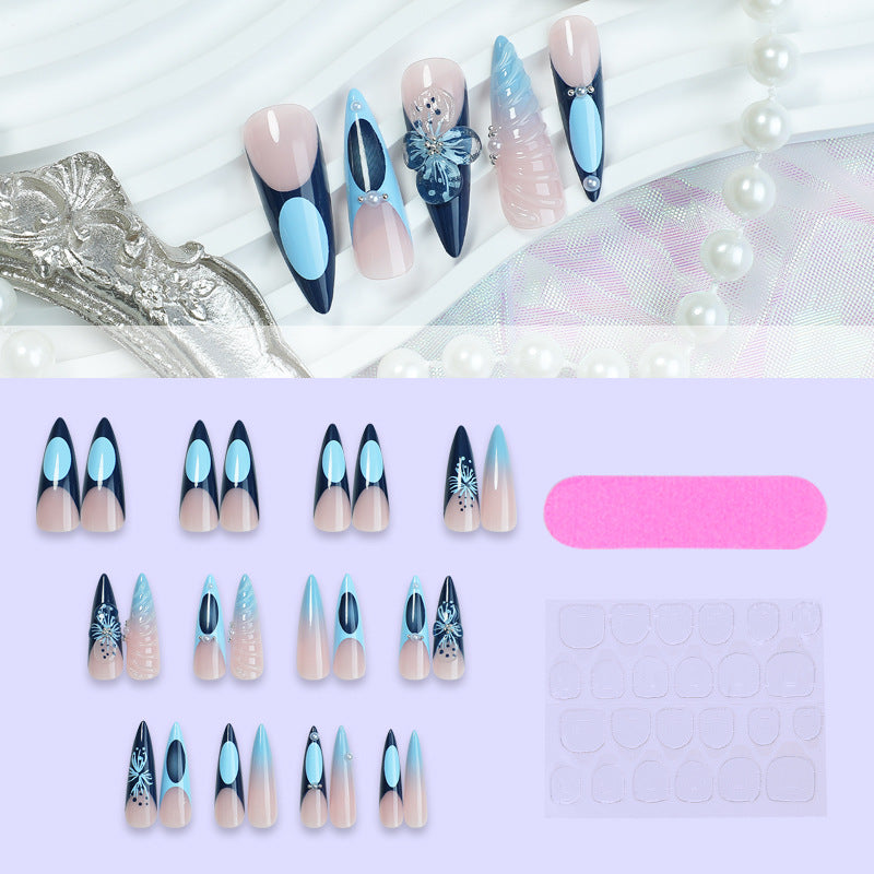 Dekoratives Press-On Nagelkunst-Set mit elegantem Ombre- und Blumenmuster Karnz