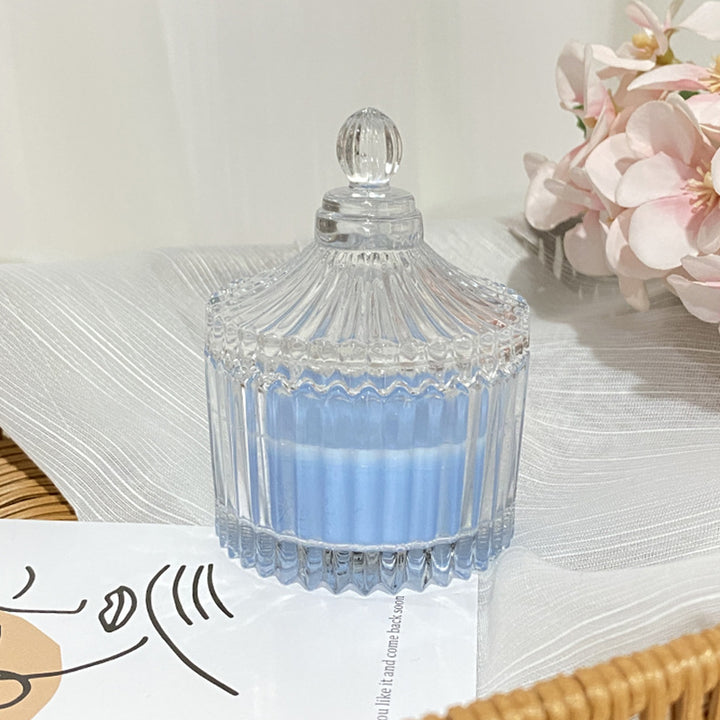 Rippenglas Vintage-Style Glasbehälter Duftsojakerze mit dekorativem Deckel