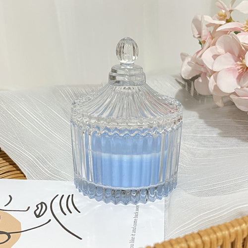 Rippenglas Vintage-Style Glasbehälter Duftsojakerze mit dekorativem Deckel