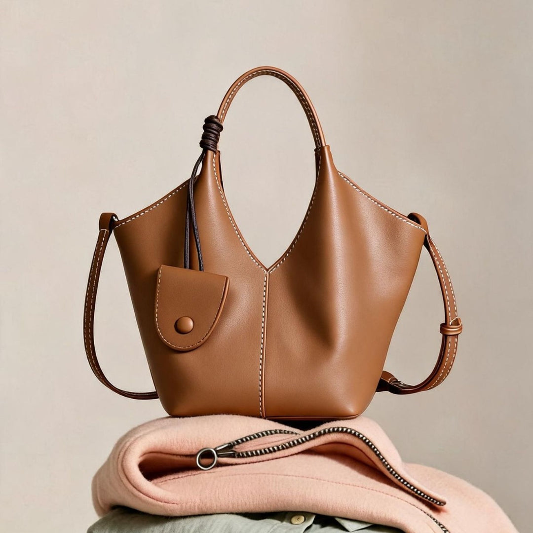 Kragend-Top Weiches Leder Bucket Tote mit Hängender Mini-Tasche