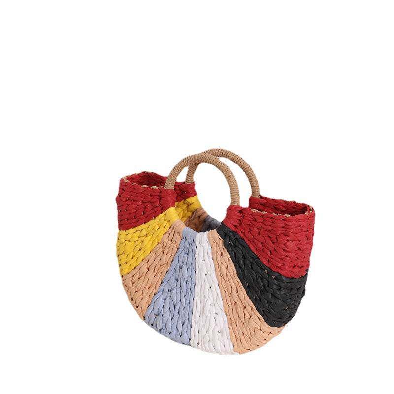 Damen Handgefertigte Basttasche mit buntem Design Karnz