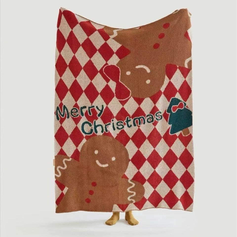 Kuschelige Weihnachts-Wohndecke mit Lebkuchen- und Rautenmuster