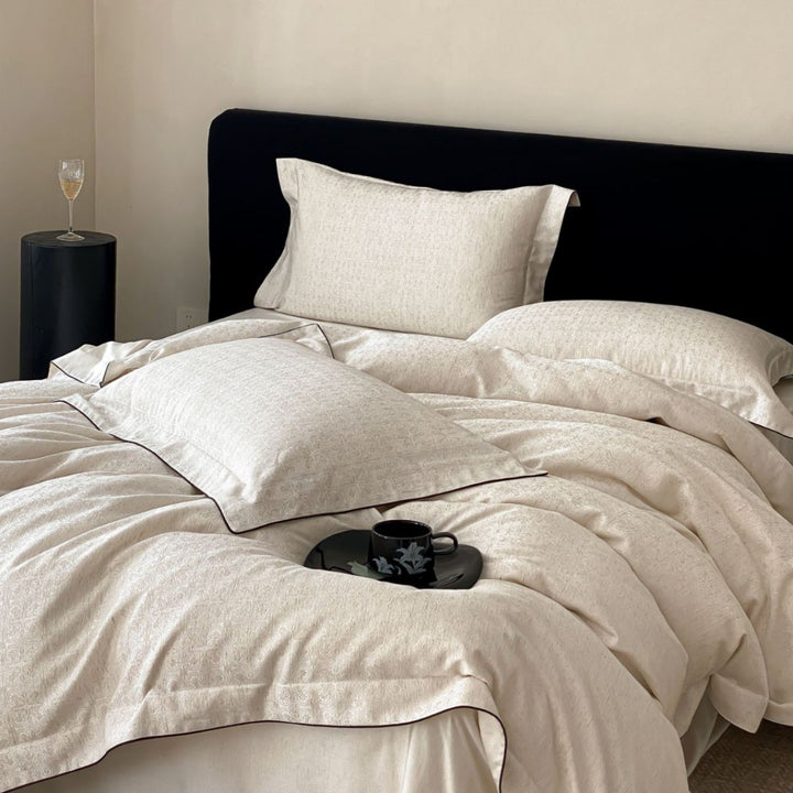 Jacquard-Baumwoll-Percale-Bettbezug-Set mit kontrastfarbener Paspel und Oxford-Kissenbezügen