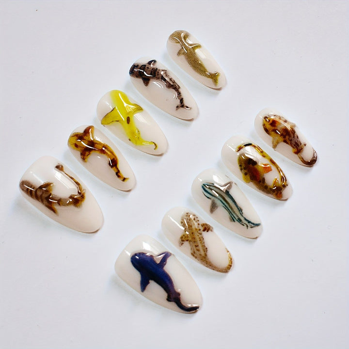 Künstlerische Hai-themen Press-On Nail Art Karnz