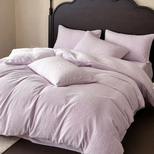 Gepolsterte geprägte Mikrofleece Bettbezugset mit umkehrbarem Muster & Kissenbezügen