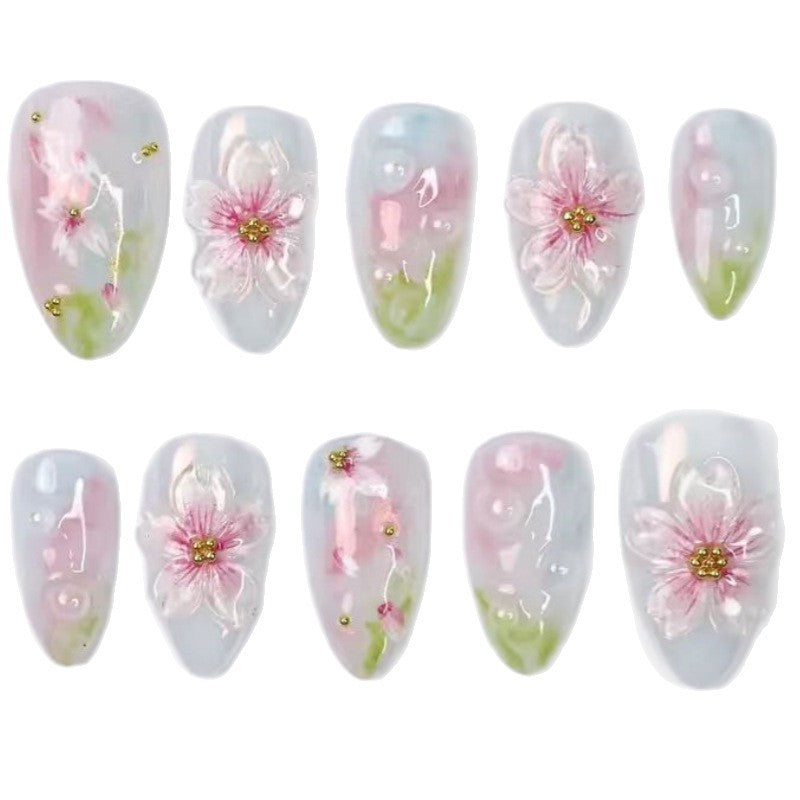 Künstlerisches Floral- und Stern-Applikationen Press-On Nagelset Karnz
