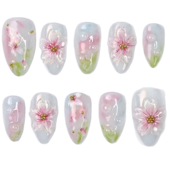 Künstlerisches Floral- und Stern-Applikationen Press-On Nagelset Karnz