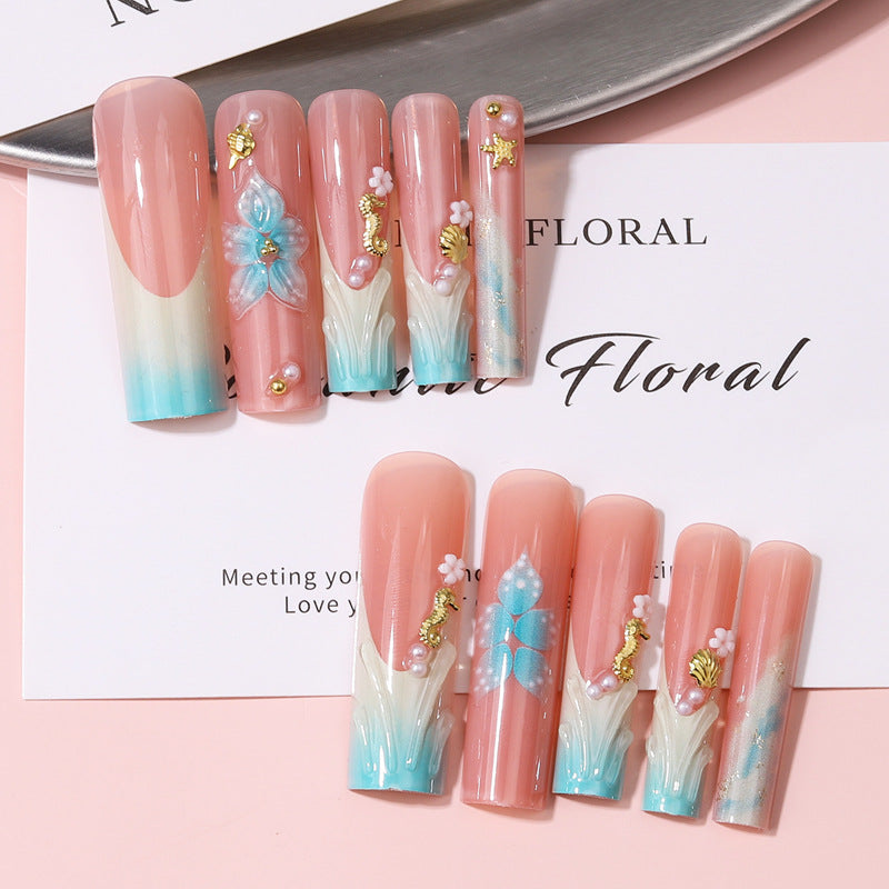 Florale dekorative Press-On Nagel Set Karnz