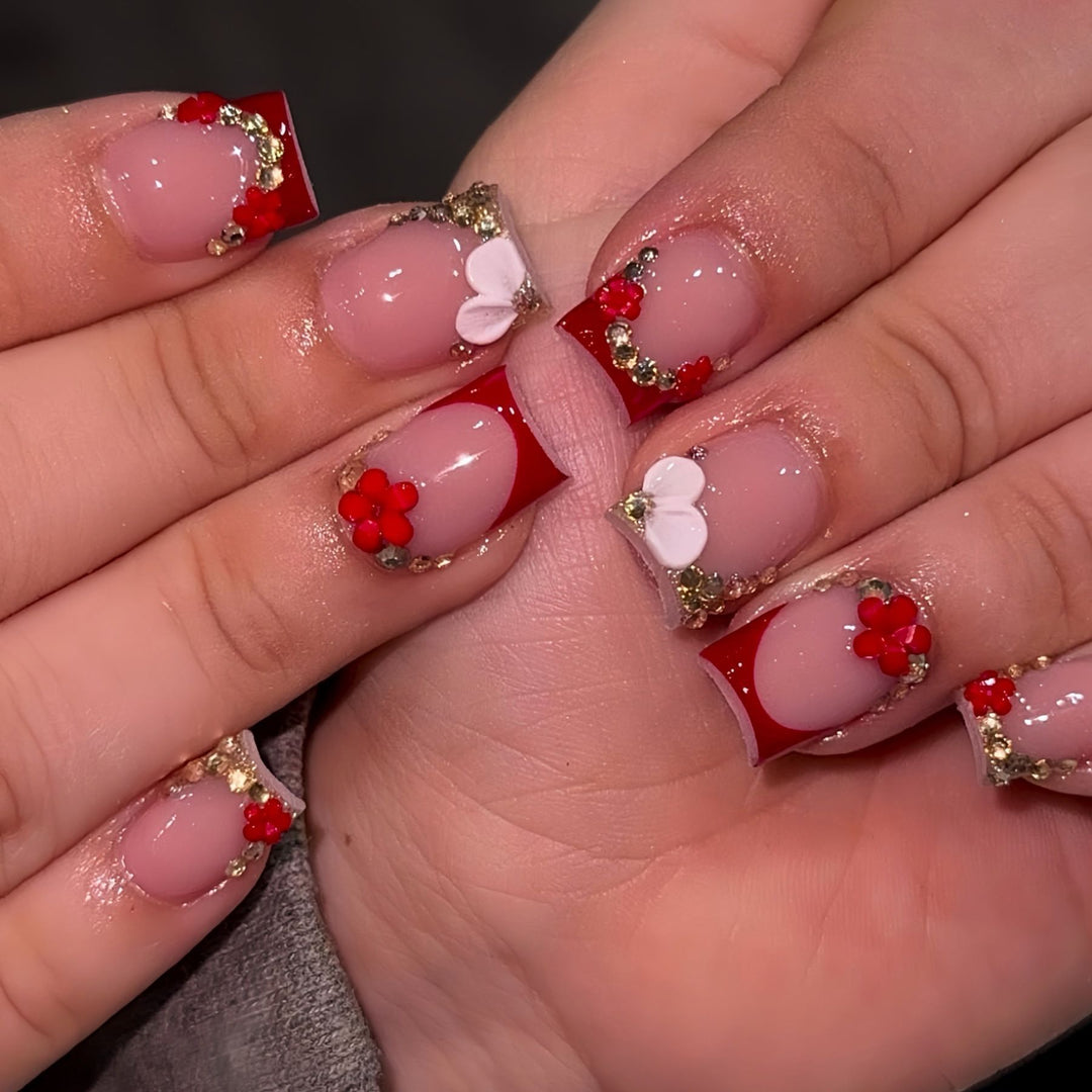 Floral-Accent Press-On Nail Art Karnz