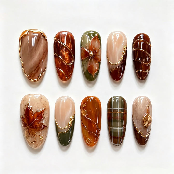 Luxuriöses von Herbst inspiriertes Press-On Nagelkunst-Set