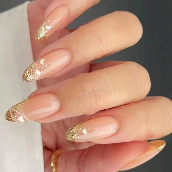 Glitzer-Akzent Mandel-Form Druck-Nagelset Karnz