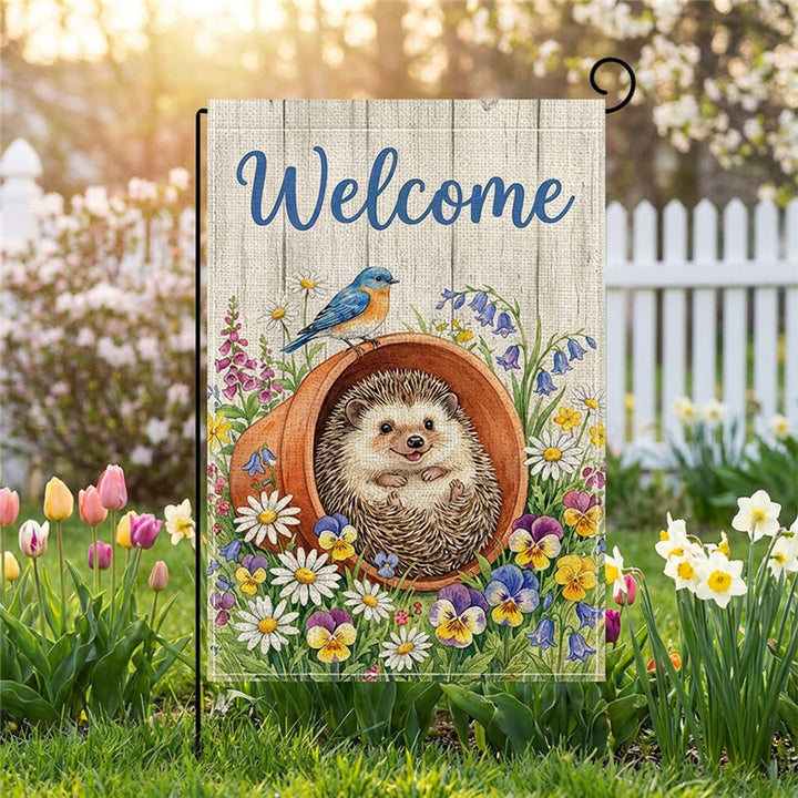 Aquarell Floral Willkommen Gartenflagge Doppelseitige Jute-Textur Outdoor Dekorative Gartenbanner