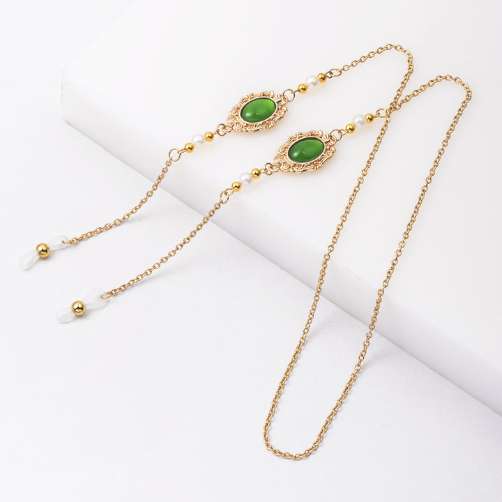 Elegante Perlen- und grünes Stein-Ohrringe Karnz