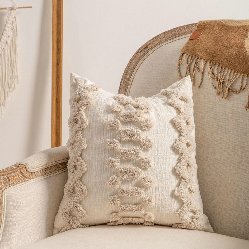 Bohemian Loop-Tufted Lendenkissenbezug mit geschwungener Applikationstextur