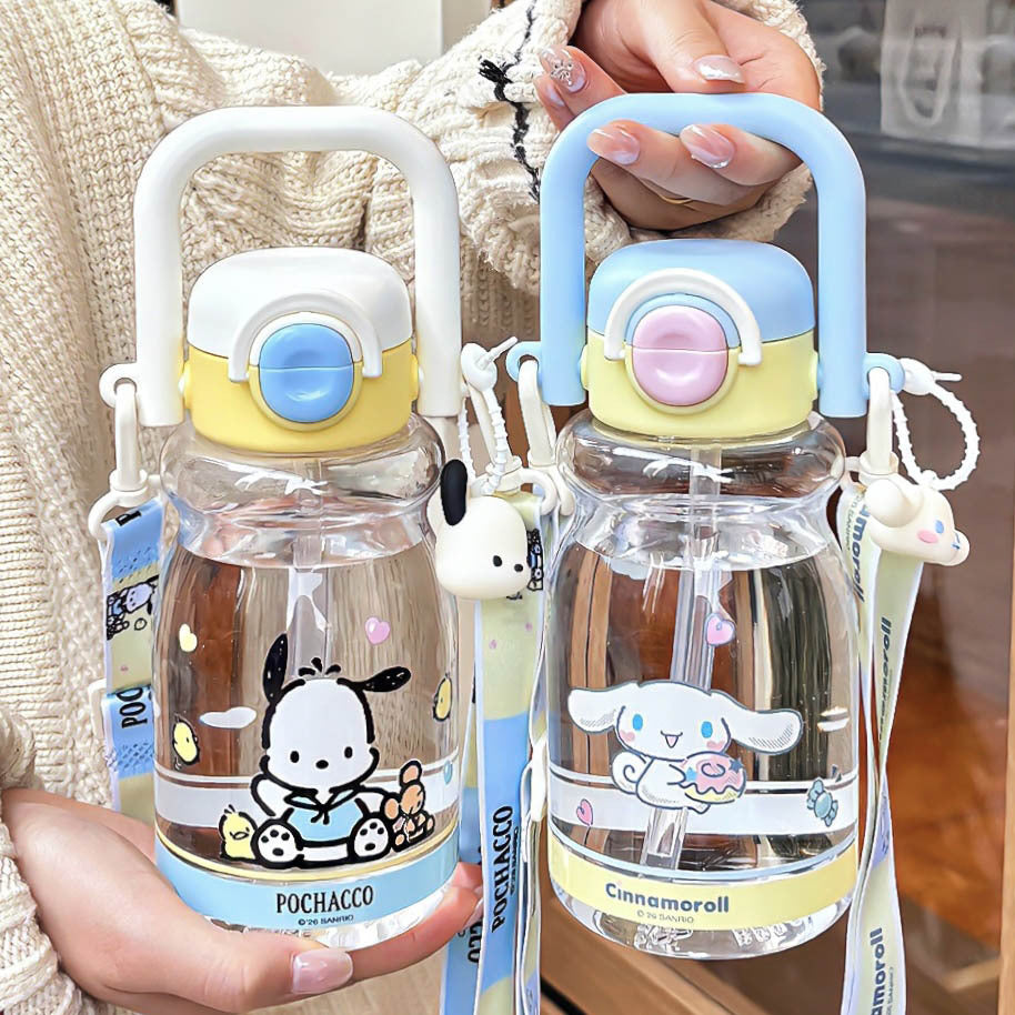 Damen Trinkflasche mit hochwertigem Silikon-Tragegriff und verspieltem Charakterdesign Karnz