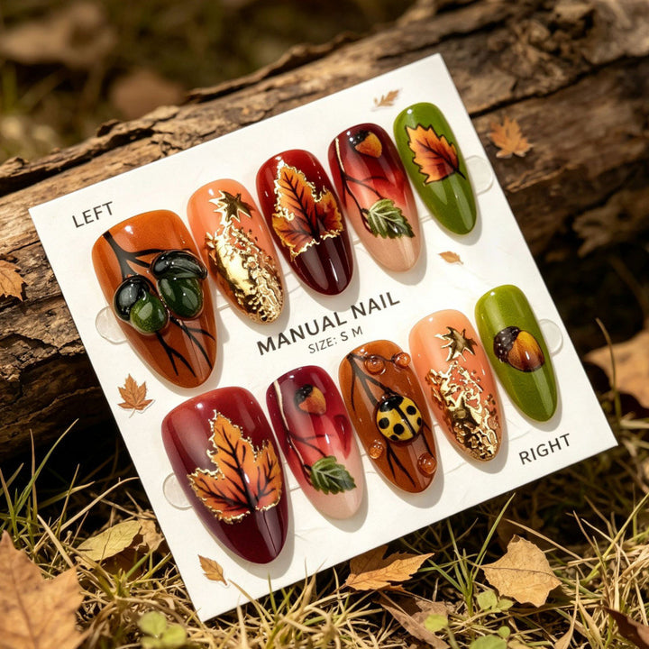 Saisonales Blätter-Themen Druck-On Nail Art Set