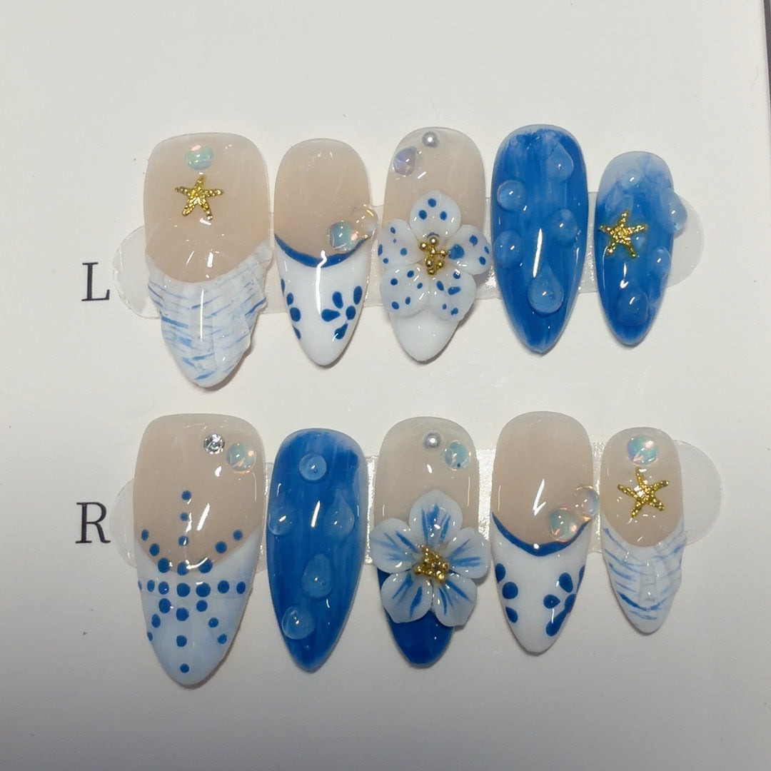 Küstenartiges Press-On Nagelkunst Set
