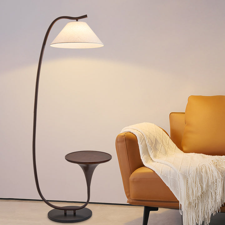 Moderne Stehlampe mit integriertem Beistelltisch