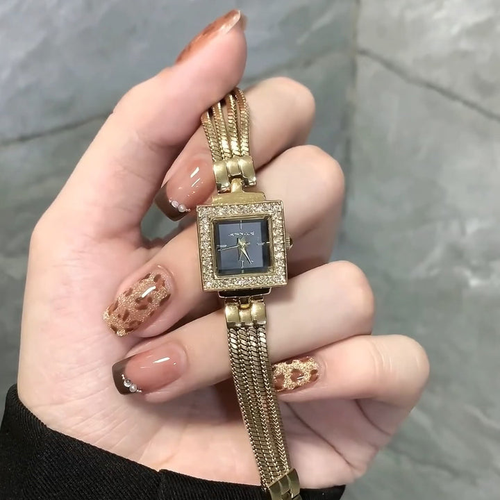 Elegante Armbanduhr mit Quadratischem Zifferblatt und Luxuriöser Mesh-Band Karnz