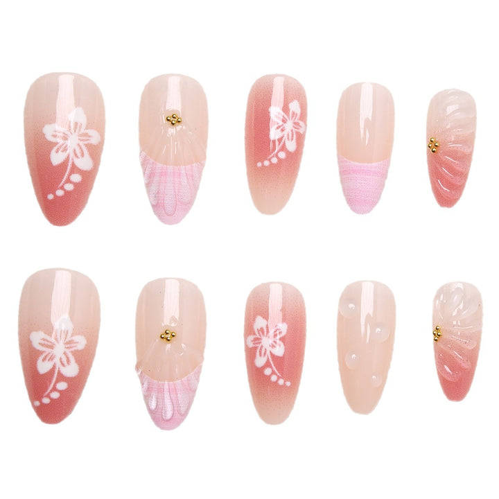 Kunstnagel-Set mit floralen Motiven und 3D-Verzierungen Karnz